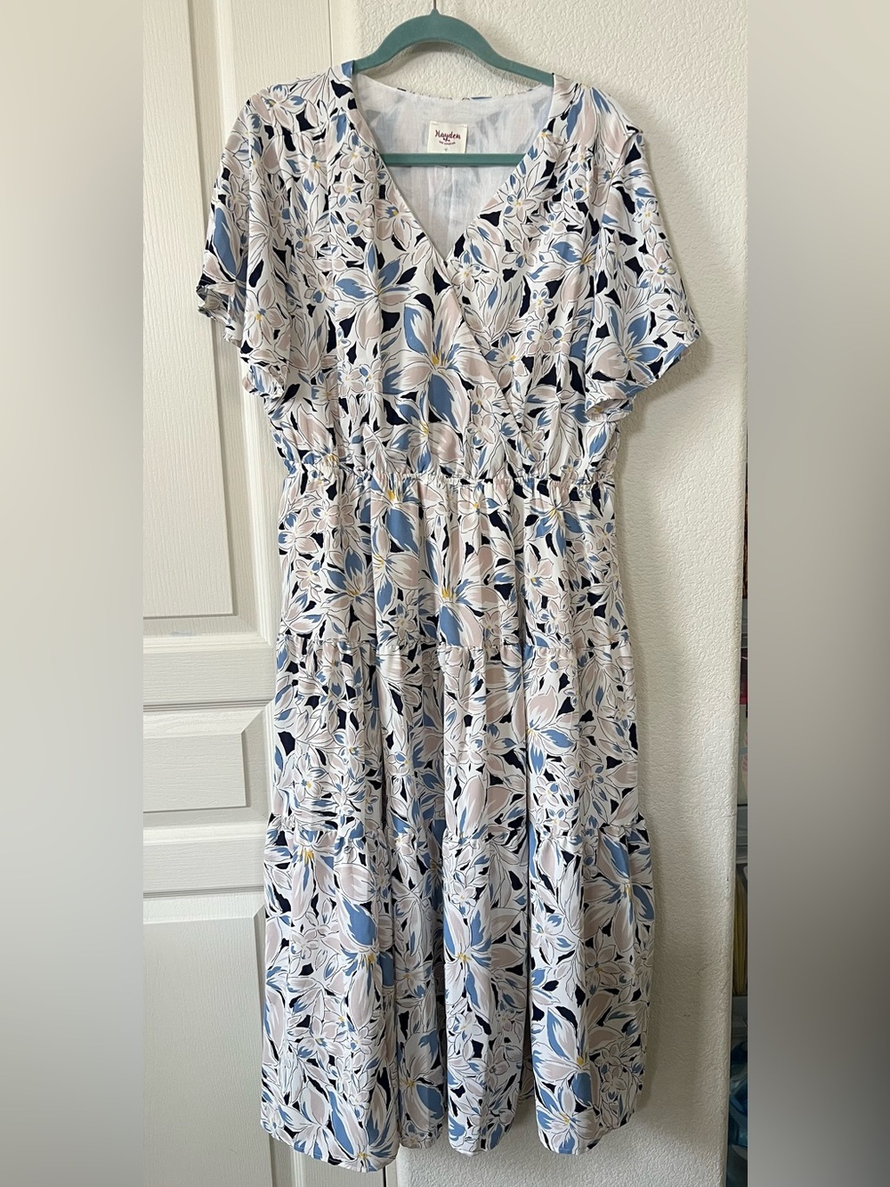 Hayden Blue and White Floral Midi Dress 1XL
